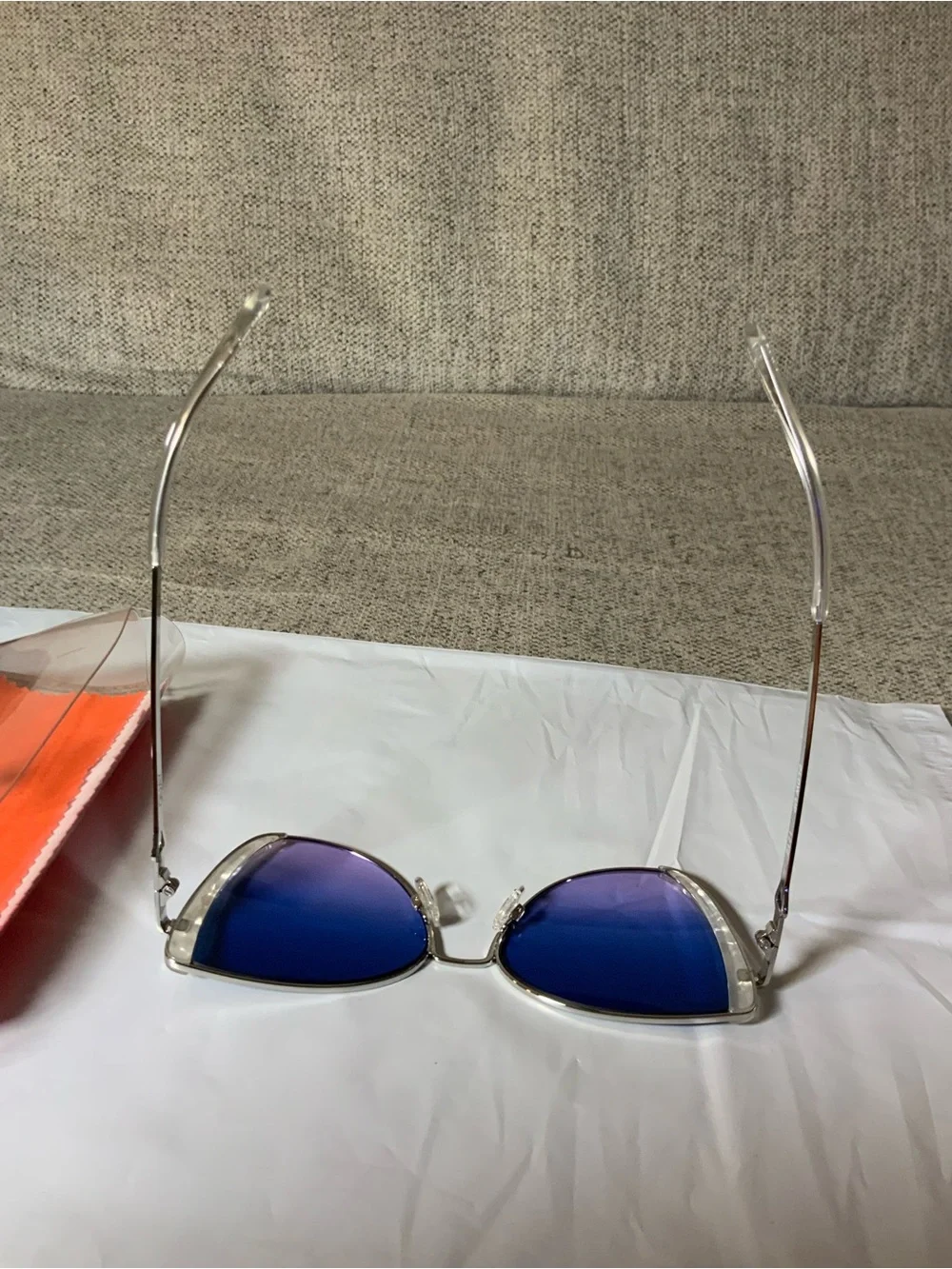 Quay Australia Clear Frame Sunglasses with Blue-to-Red Gradient Lenses